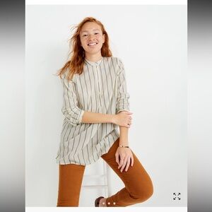 Madewell Cream and Black Striped Button-Down Shirt, Size Small